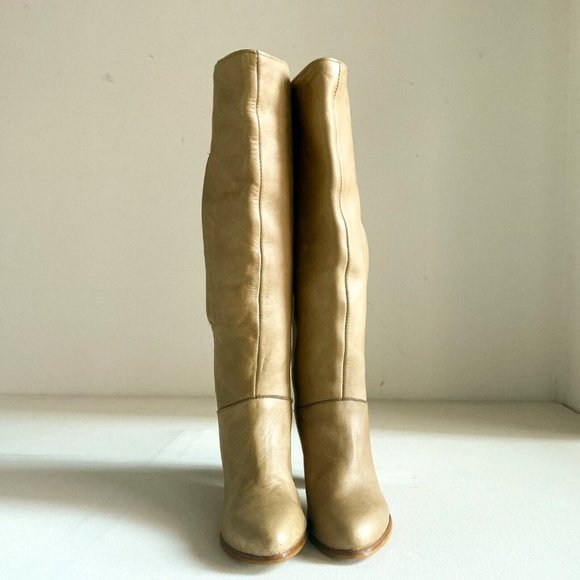 Vintage Frye Light Beige Leather Unique Knee High Boots 6.5 - Picture 5 of 15
